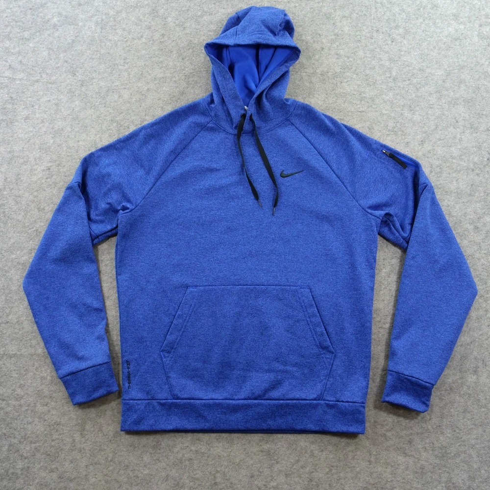 Nike Sweatshirt Men Medium Tall Blue Athletic Therma FIT Fleece Pullover Hoodie